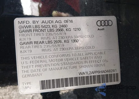 2017 Audi Q5 2.0T Premium from USA, damaged, VIN WA1L2AFP6HA048281